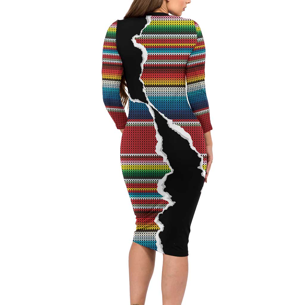 Mexico Aztec Circle Long Sleeve Bodycon Dress Poncho Pattern