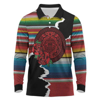 Mexico Aztec Circle Long Sleeve Polo Shirt Poncho Pattern