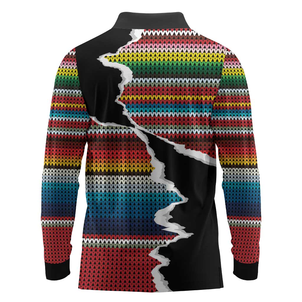Mexico Aztec Circle Long Sleeve Polo Shirt Poncho Pattern
