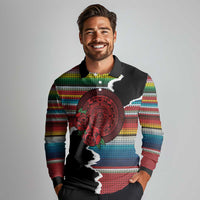 Mexico Aztec Circle Long Sleeve Polo Shirt Poncho Pattern