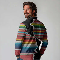 Mexico Aztec Circle Long Sleeve Polo Shirt Poncho Pattern
