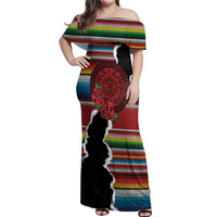 Mexico Aztec Circle Off Shoulder Maxi Dress Poncho Pattern