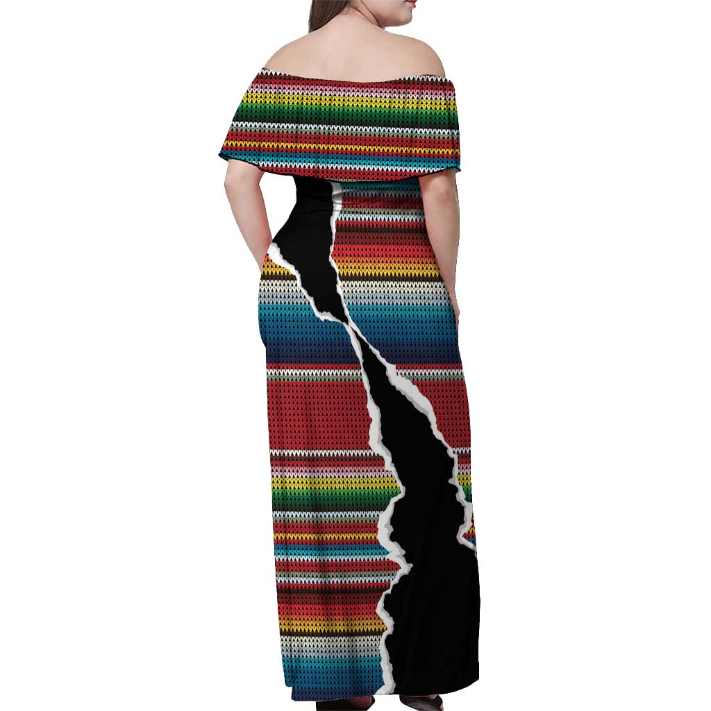 Mexico Aztec Circle Off Shoulder Maxi Dress Poncho Pattern