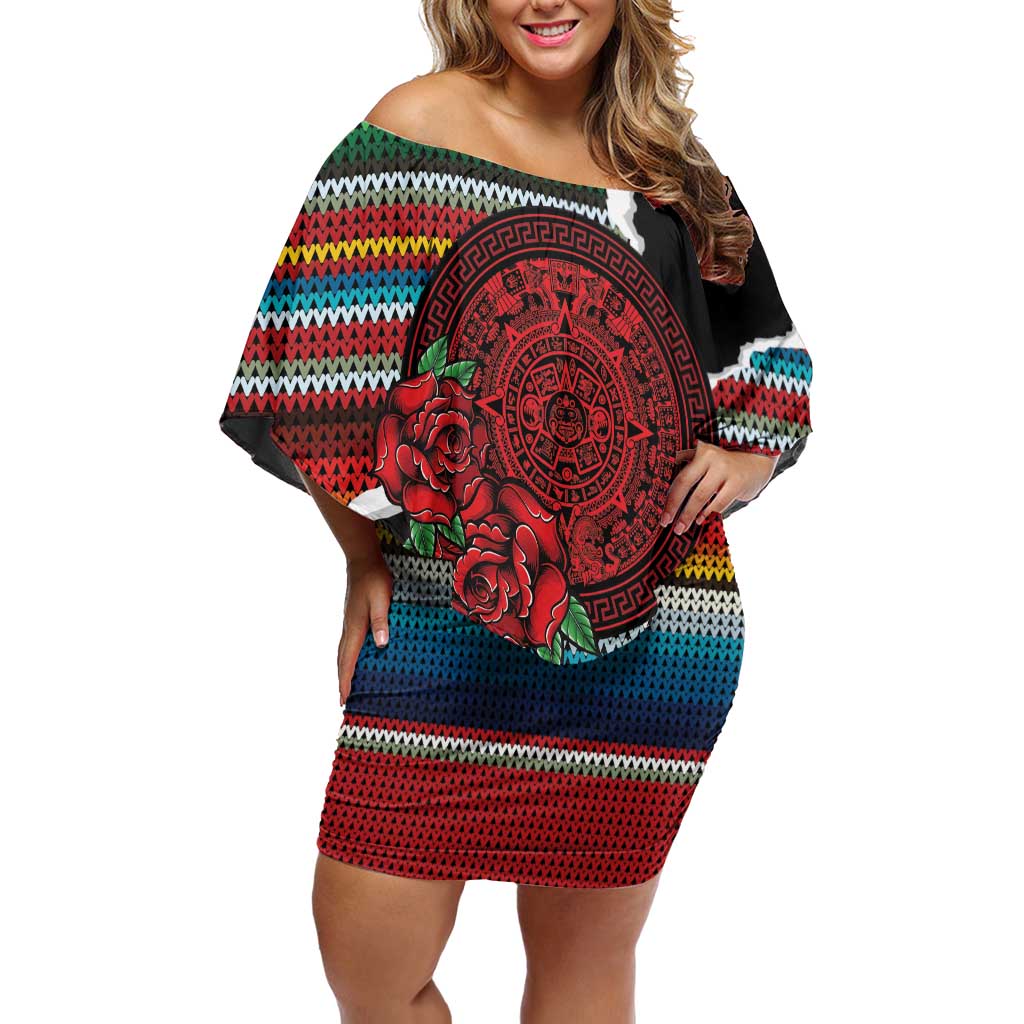 Mexico Aztec Circle Off Shoulder Short Dress Poncho Pattern