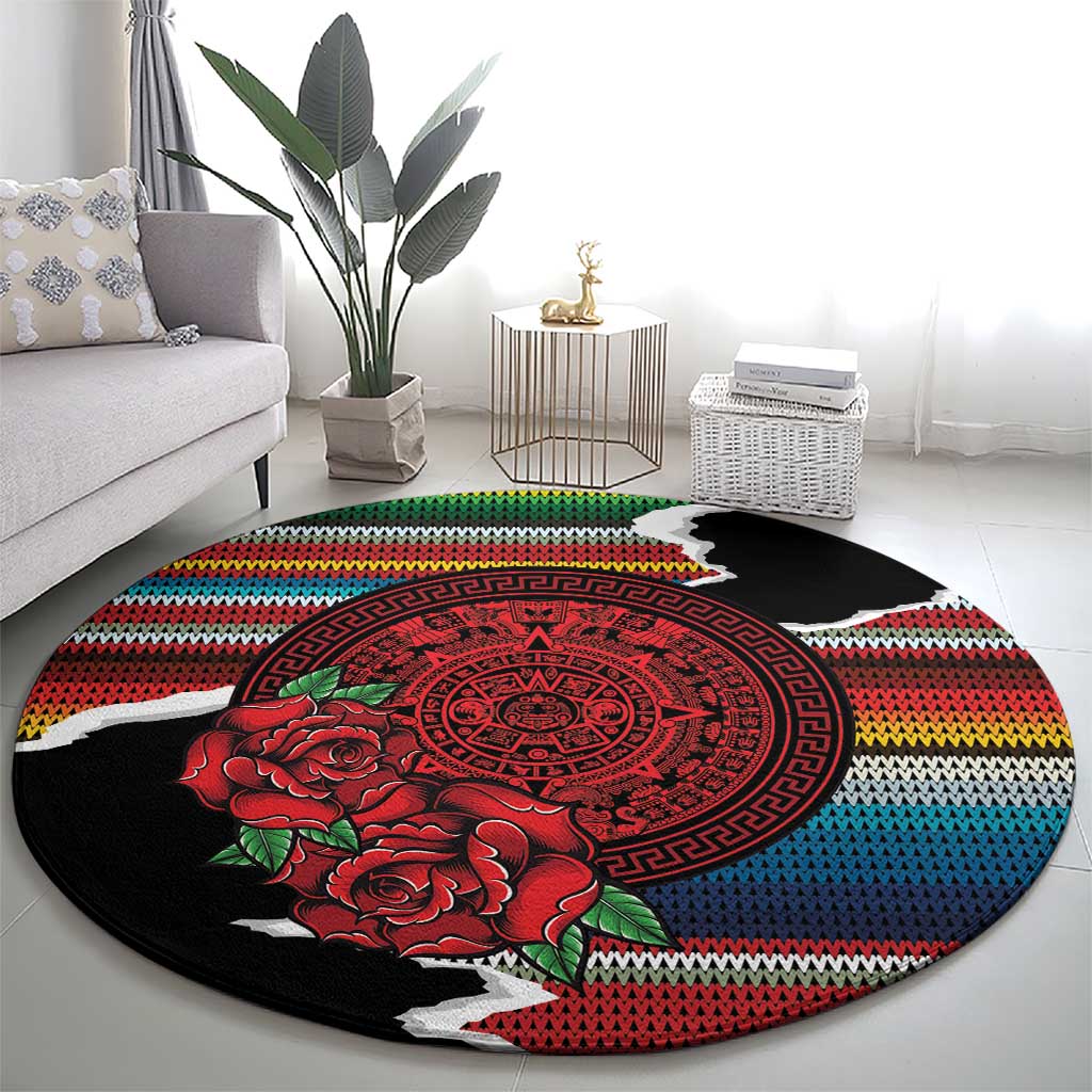 Mexico Aztec Circle Round Carpet Poncho Pattern