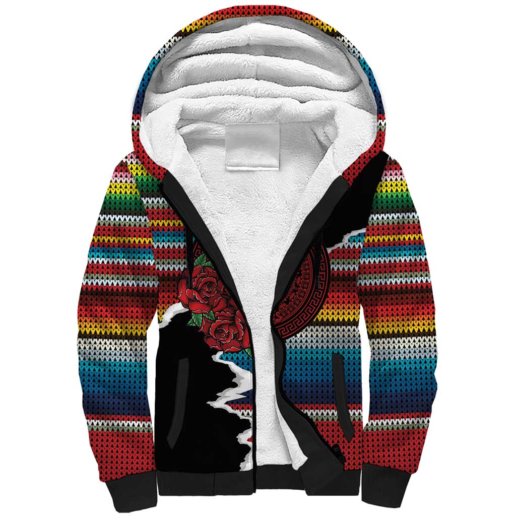 Mexico Aztec Circle Sherpa Hoodie Poncho Pattern