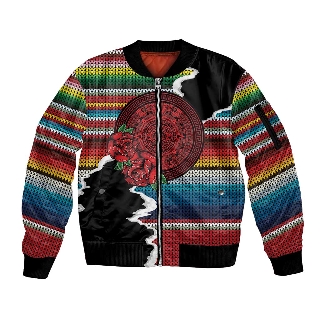 Mexico Aztec Circle Sleeve Zip Bomber Jacket Poncho Pattern