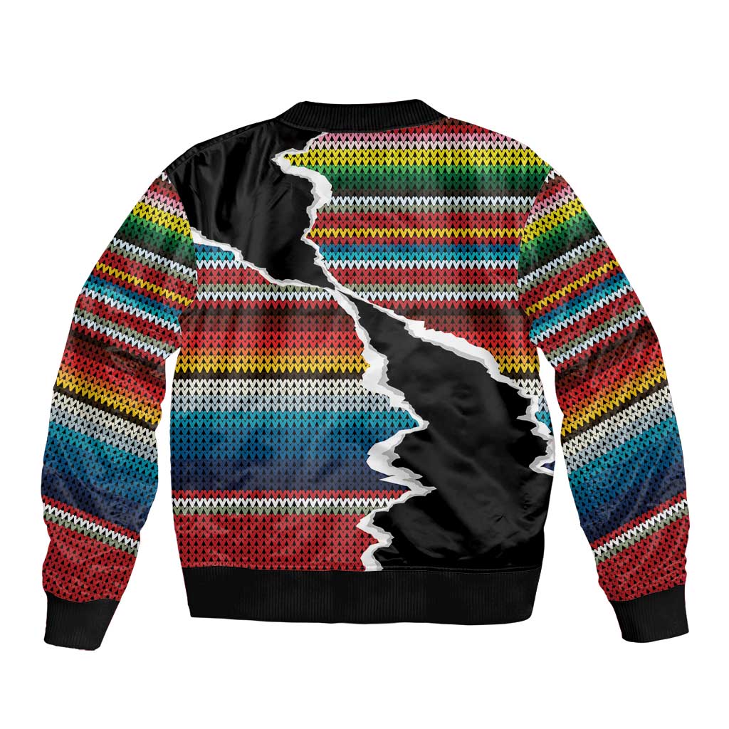 Mexico Aztec Circle Sleeve Zip Bomber Jacket Poncho Pattern