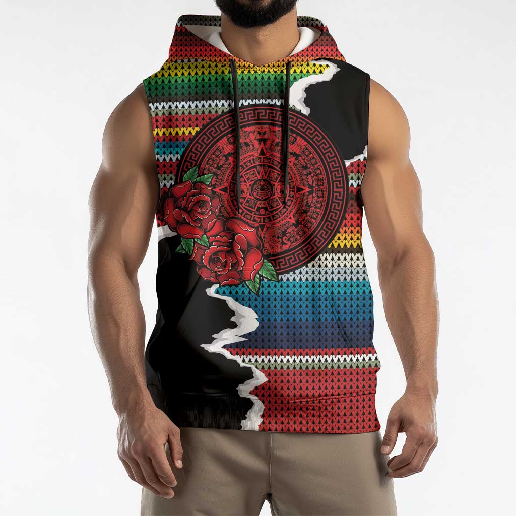 Mexico Aztec Circle Sleeveless Hoodie Poncho Pattern