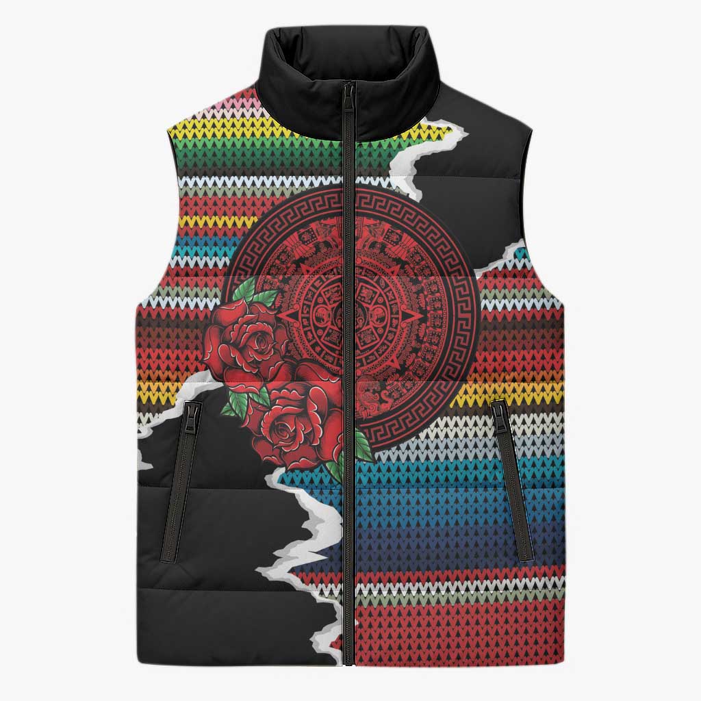 Mexico Aztec Circle Sleeveless Puffer Jacket Poncho Pattern