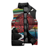 Mexico Aztec Circle Sleeveless Puffer Jacket Poncho Pattern