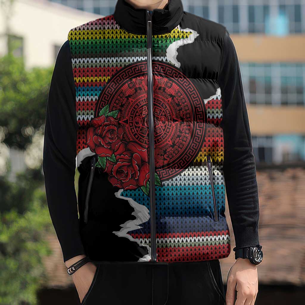 Mexico Aztec Circle Sleeveless Puffer Jacket Poncho Pattern