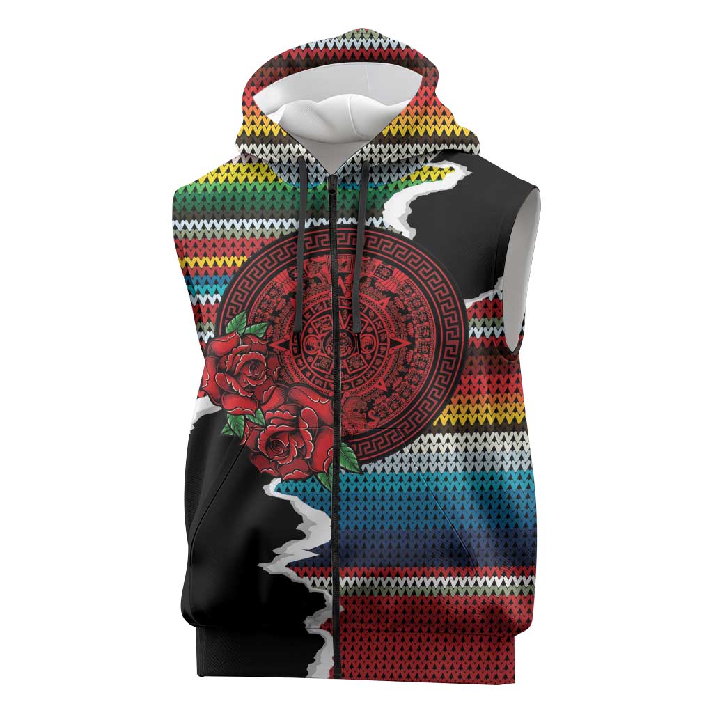 Mexico Aztec Circle Sleeveless Zip Hoodie Poncho Pattern