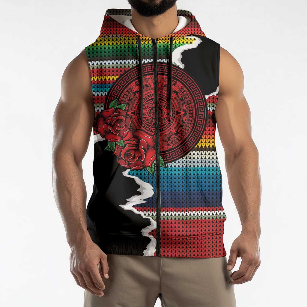 Mexico Aztec Circle Sleeveless Zip Hoodie Poncho Pattern