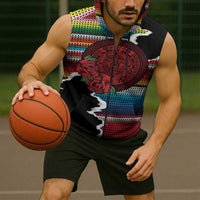 Mexico Aztec Circle Sleeveless Zip Hoodie Poncho Pattern