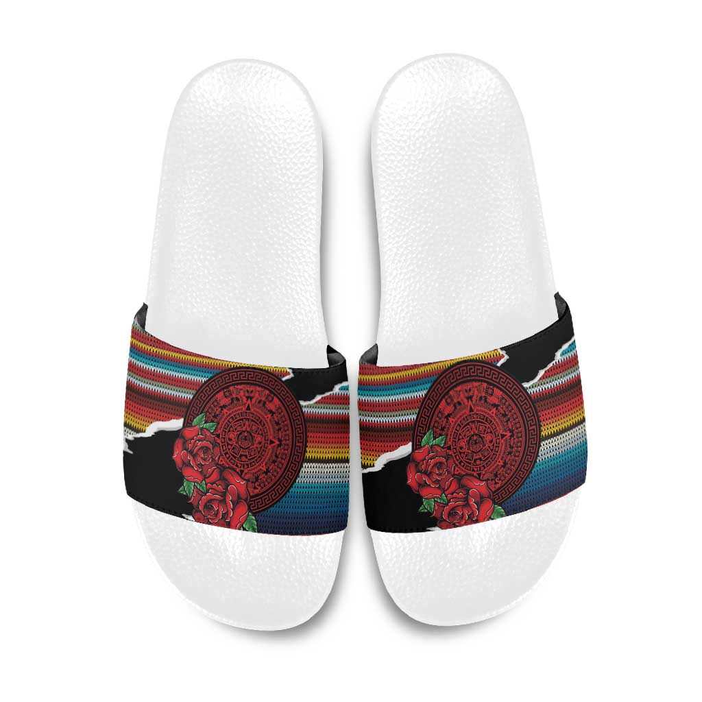 Mexico Aztec Circle Slide Sandals Poncho Pattern