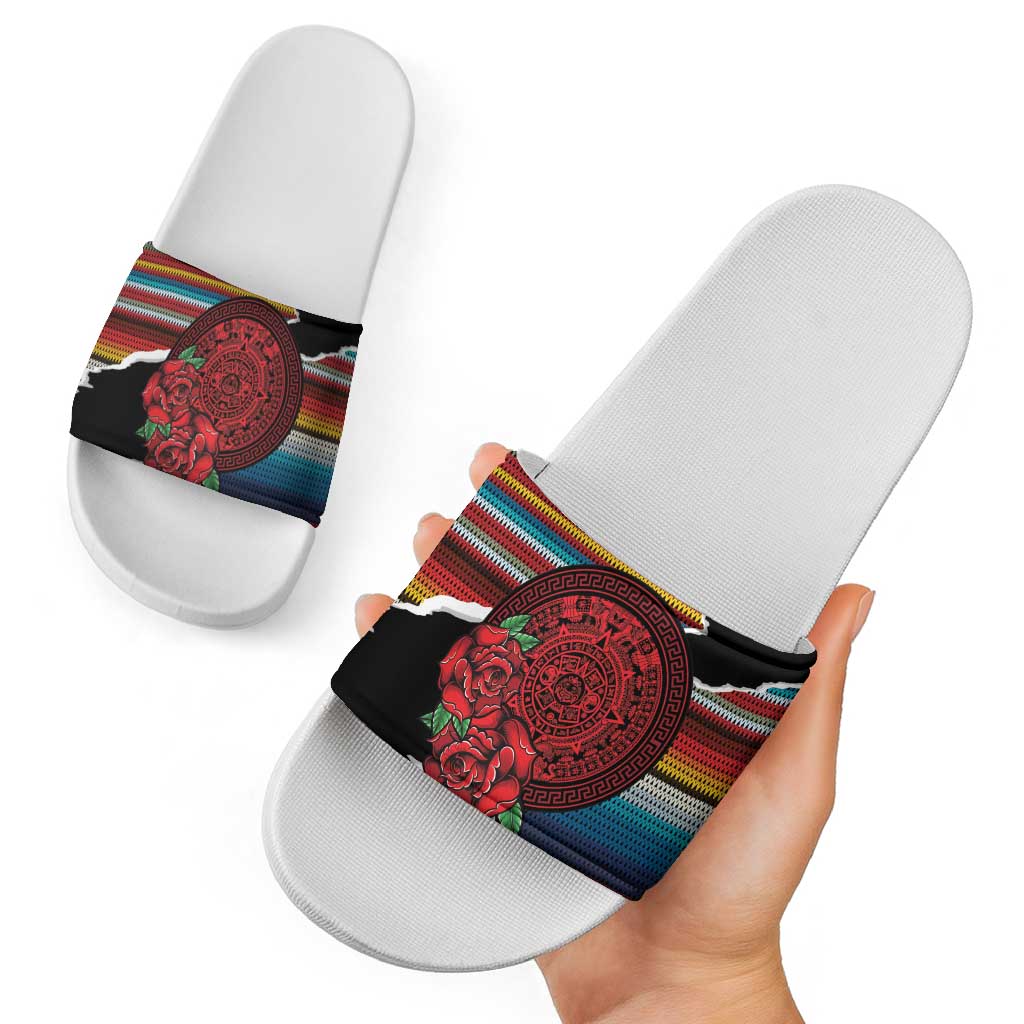 Mexico Aztec Circle Slide Sandals Poncho Pattern