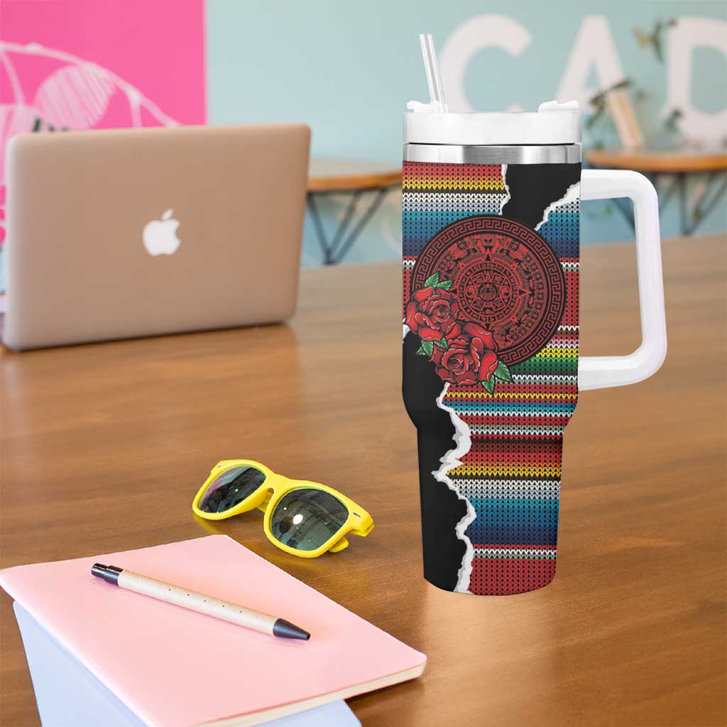 Mexico Aztec Circle Tumbler With Handle Poncho Pattern