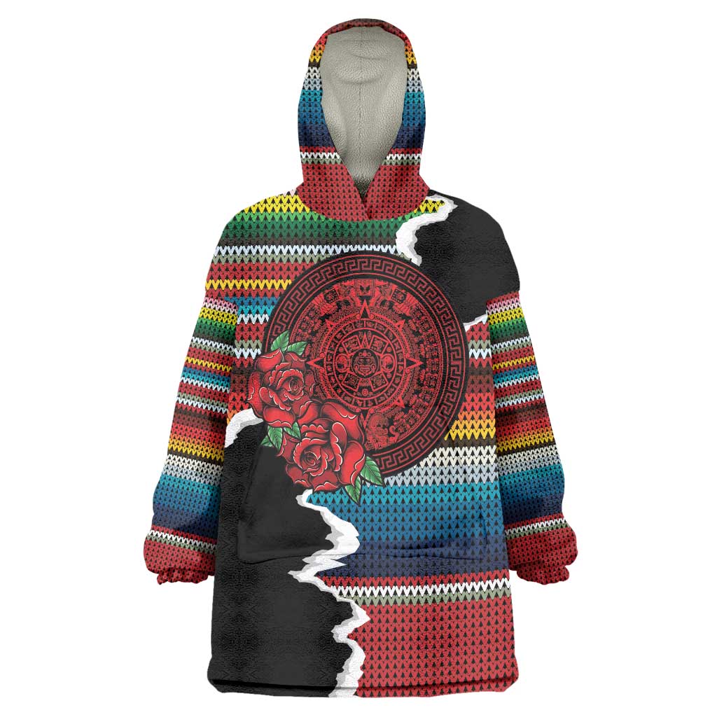 Mexico Aztec Circle Wearable Blanket Hoodie Poncho Pattern