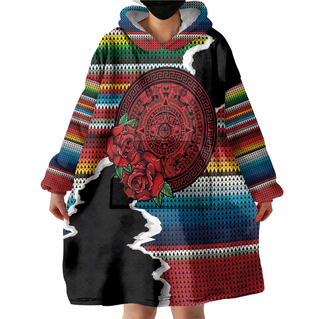 Mexico Aztec Circle Wearable Blanket Hoodie Poncho Pattern