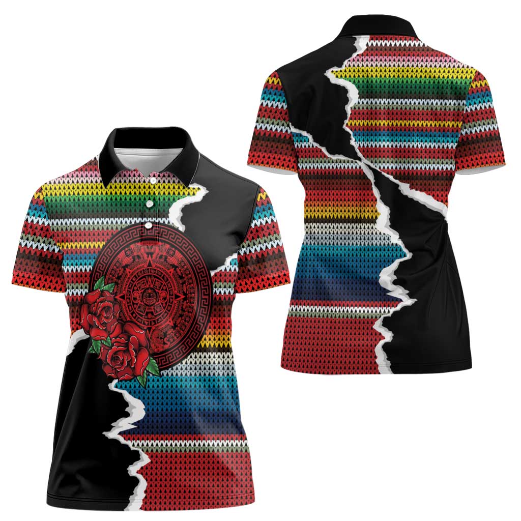Mexico Aztec Circle Women Polo Shirt Poncho Pattern