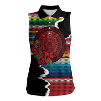Mexico Aztec Circle Women Sleeveless Polo Shirt Poncho Pattern