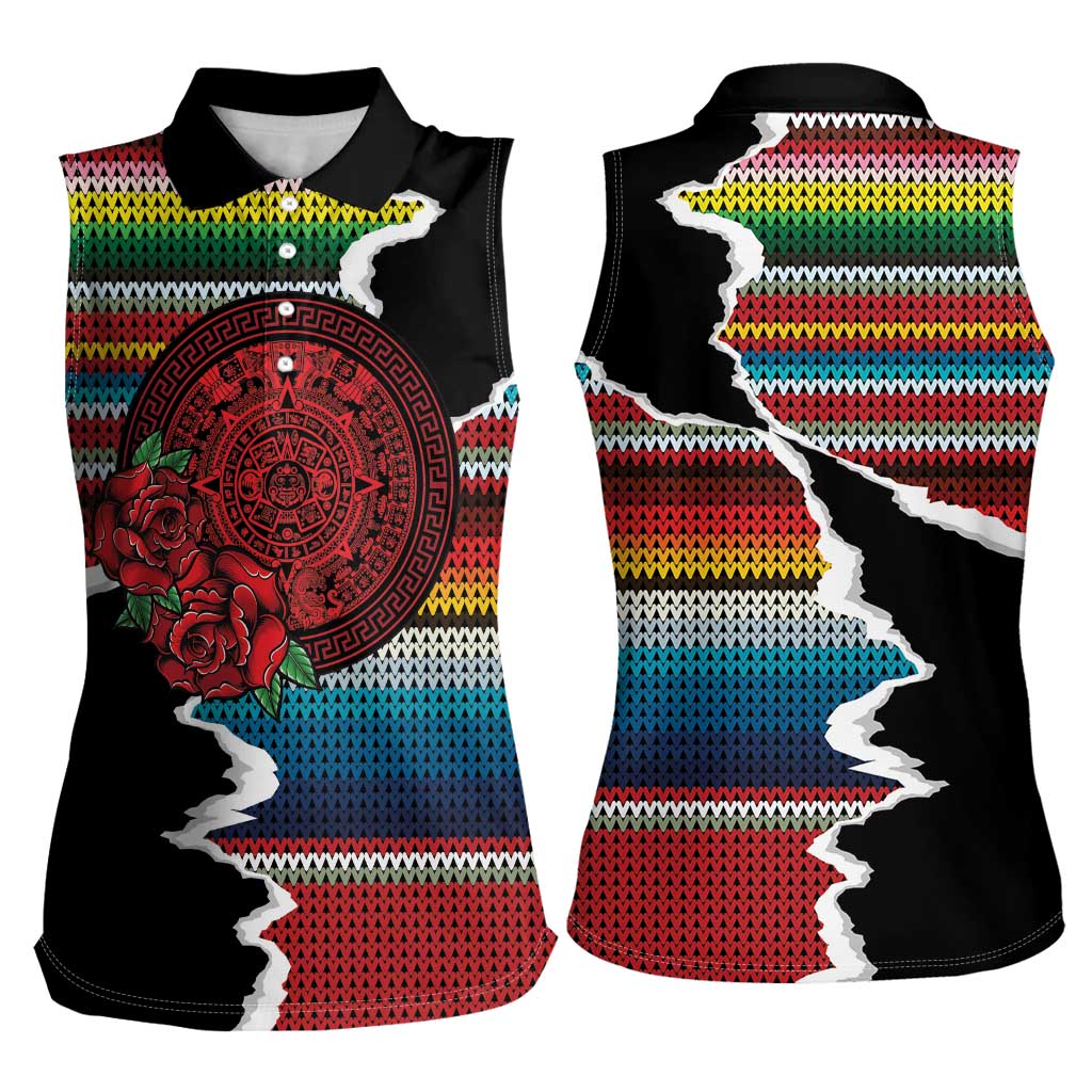 Mexico Aztec Circle Women Sleeveless Polo Shirt Poncho Pattern