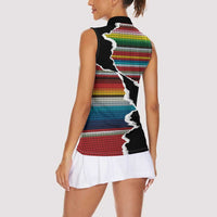 Mexico Aztec Circle Women Sleeveless Polo Shirt Poncho Pattern