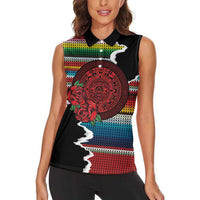 Mexico Aztec Circle Women Sleeveless Polo Shirt Poncho Pattern
