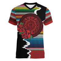 Mexico Aztec Circle Women V-Neck T-Shirt Poncho Pattern