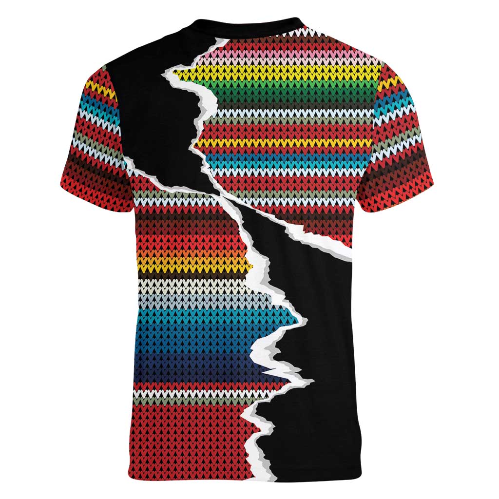 Mexico Aztec Circle Women V-Neck T-Shirt Poncho Pattern
