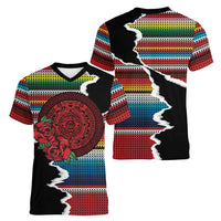 Mexico Aztec Circle Women V-Neck T-Shirt Poncho Pattern