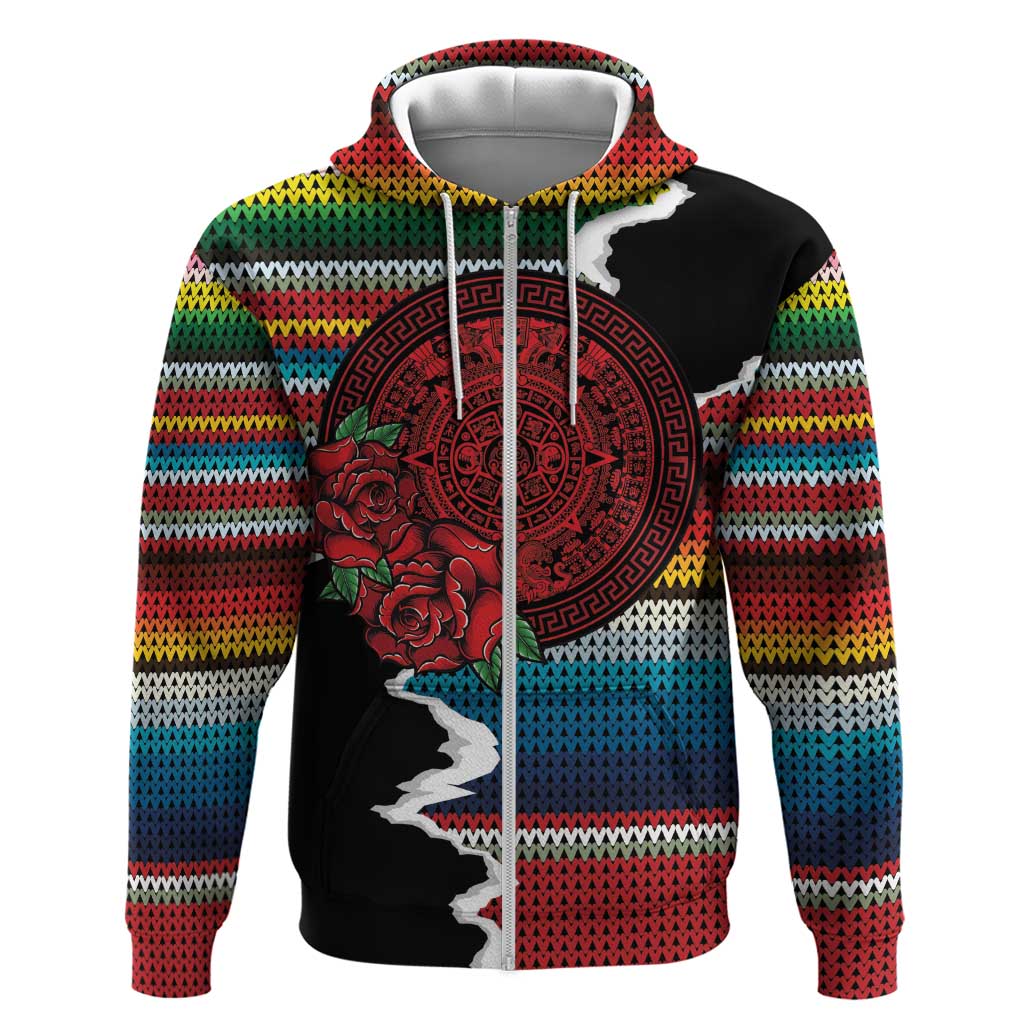 Mexico Aztec Circle Zip Hoodie Poncho Pattern