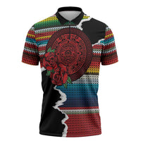 Mexico Aztec Circle Zipper Polo Shirt Poncho Pattern