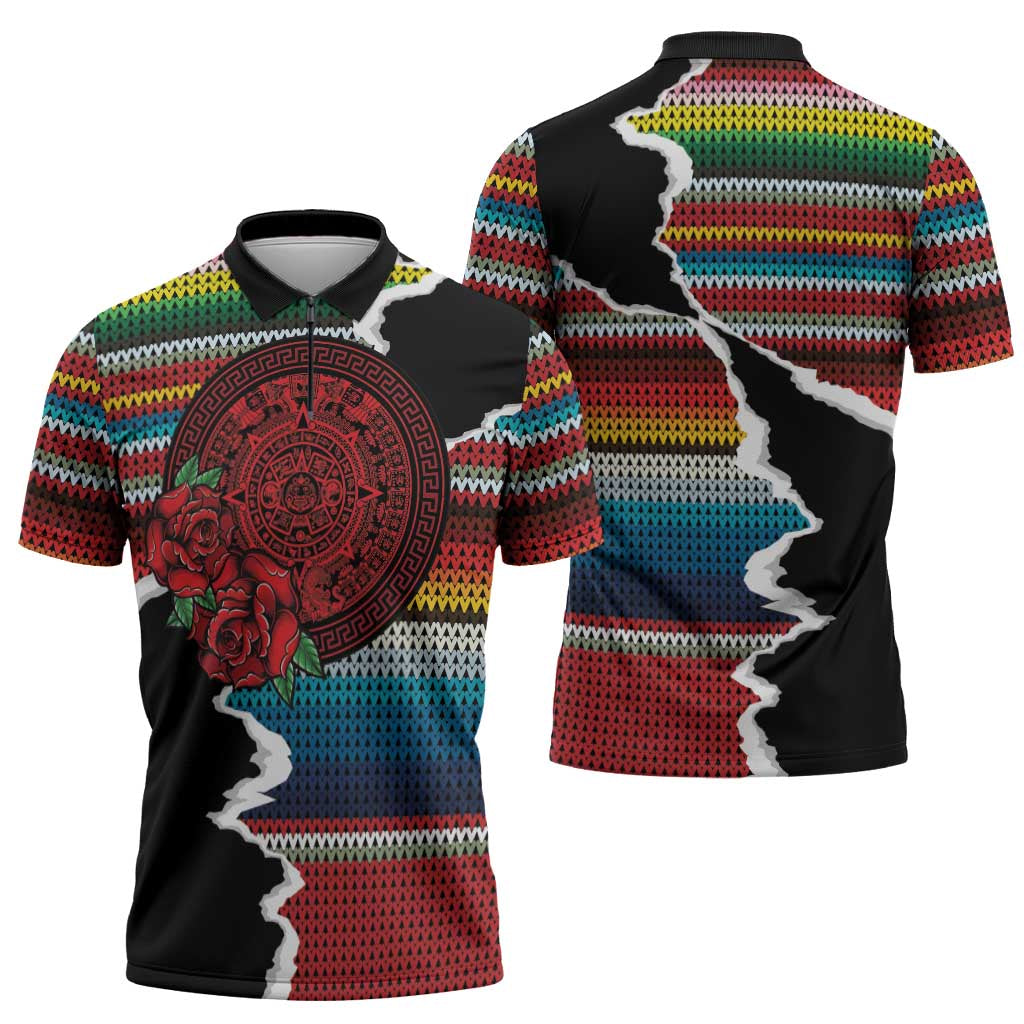 Mexico Aztec Circle Zipper Polo Shirt Poncho Pattern