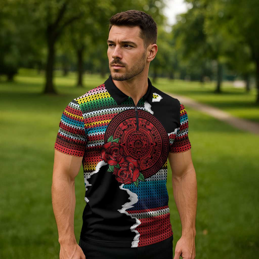 Mexico Aztec Circle Zipper Polo Shirt Poncho Pattern