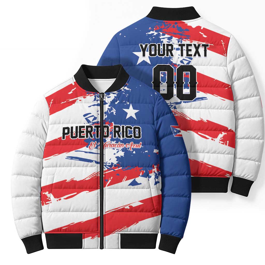 Custom Football 2026 Puerto Rico Bomber Puffer Jacket Come On El Huracan Azul