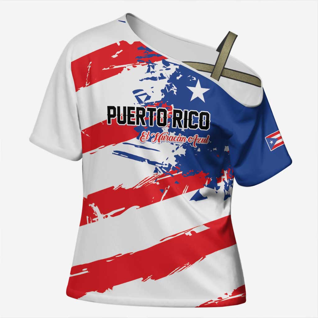 Custom Football 2026 Puerto Rico Cross Shoulder Shirt Come On El Huracan Azul