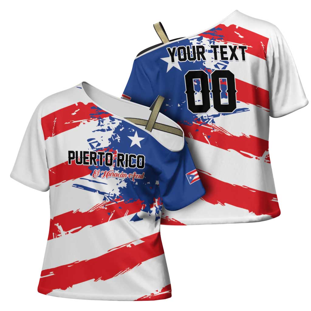 Custom Football 2026 Puerto Rico Cross Shoulder Shirt Come On El Huracan Azul