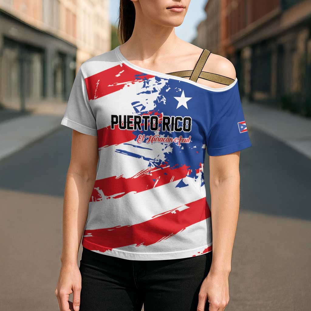 Custom Football 2026 Puerto Rico Cross Shoulder Shirt Come On El Huracan Azul