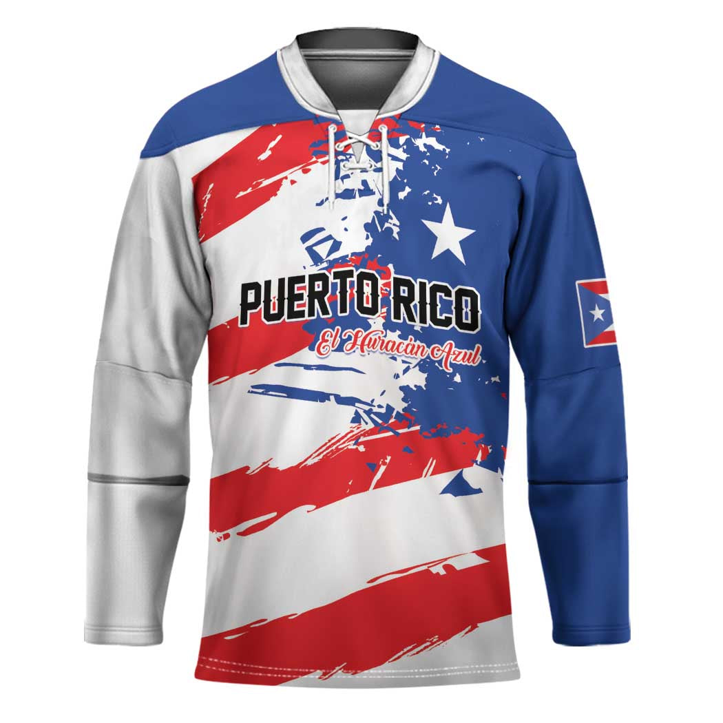Custom Football 2026 Puerto Rico Hockey Jersey Come On El Huracan Azul