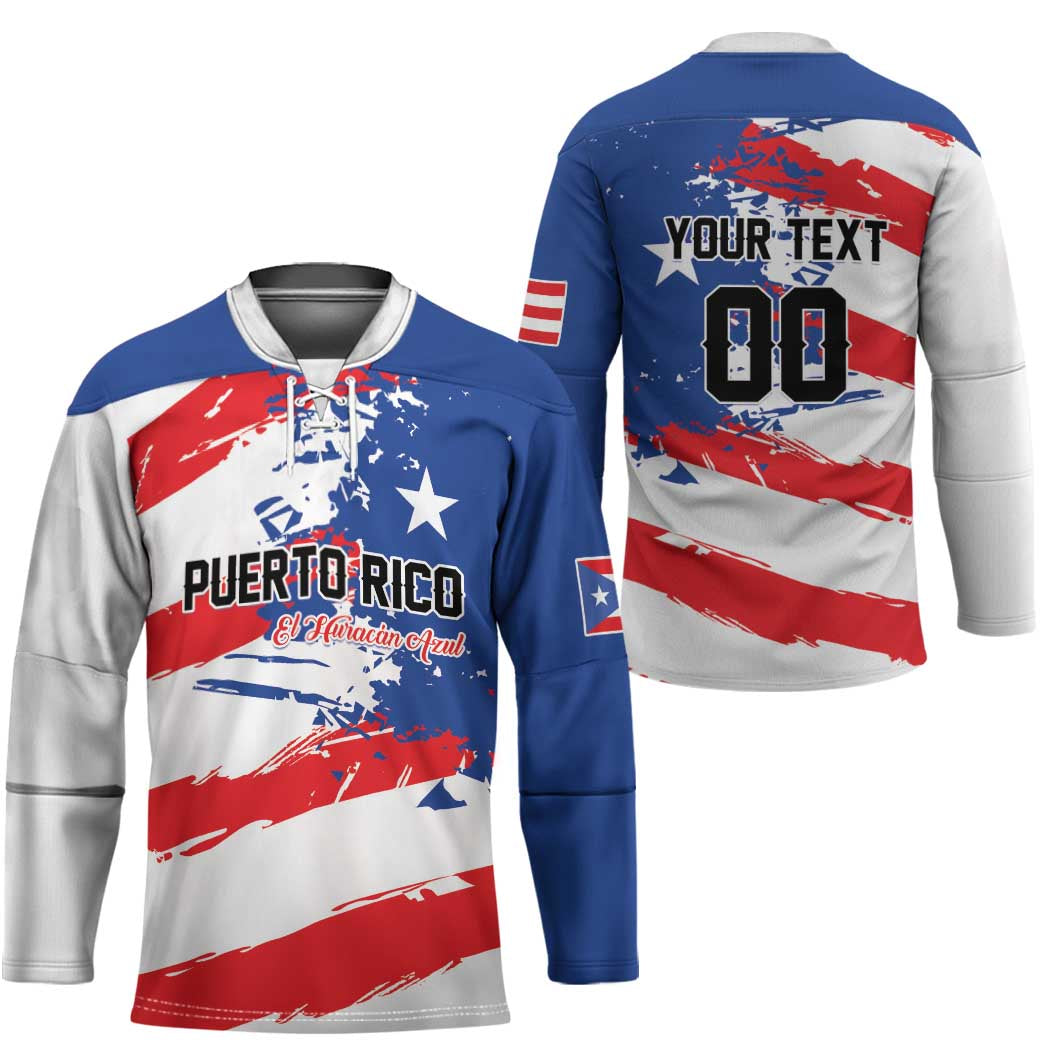 Custom Football 2026 Puerto Rico Hockey Jersey Come On El Huracan Azul