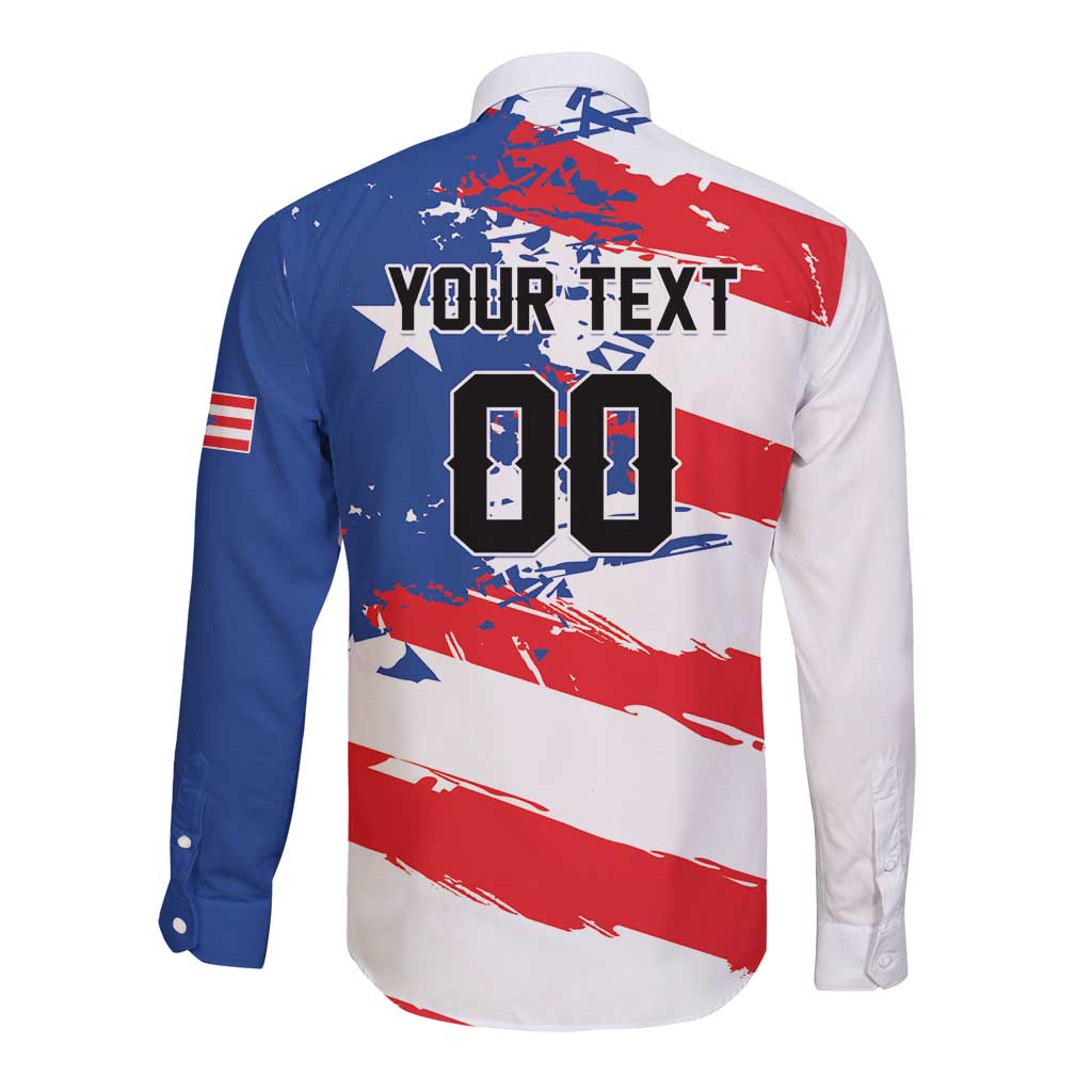 Custom Football 2026 Puerto Rico Long Sleeve Button Shirt Come On El Huracan Azul