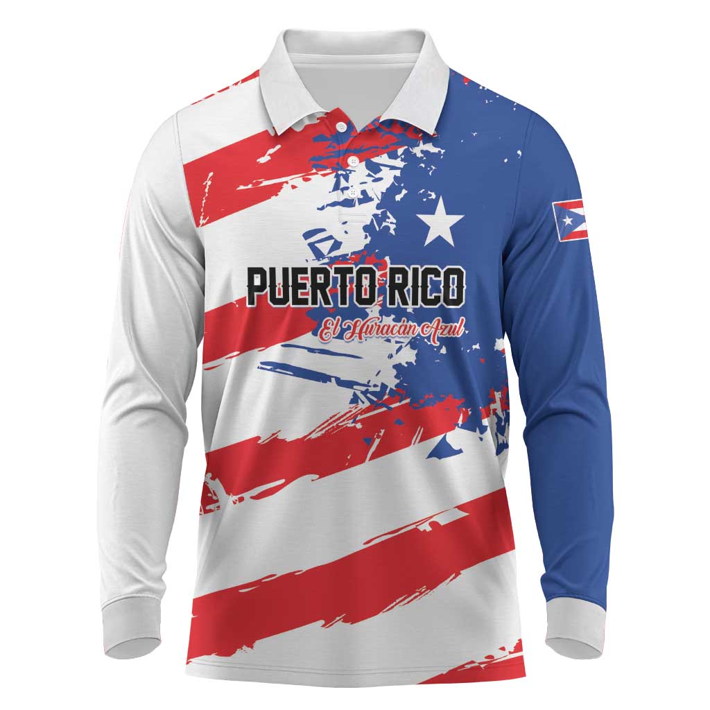 Custom Football 2026 Puerto Rico Long Sleeve Polo Shirt Come On El Huracan Azul