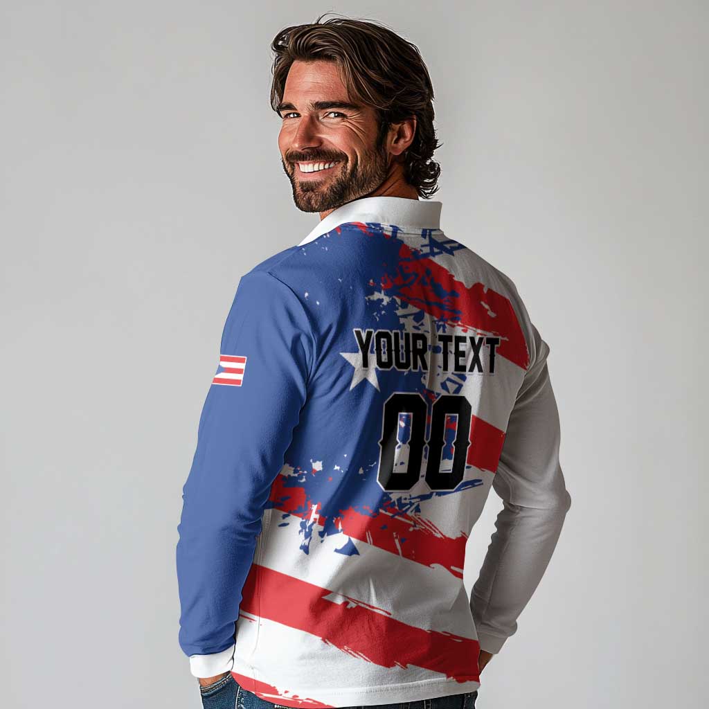 Custom Football 2026 Puerto Rico Long Sleeve Polo Shirt Come On El Huracan Azul
