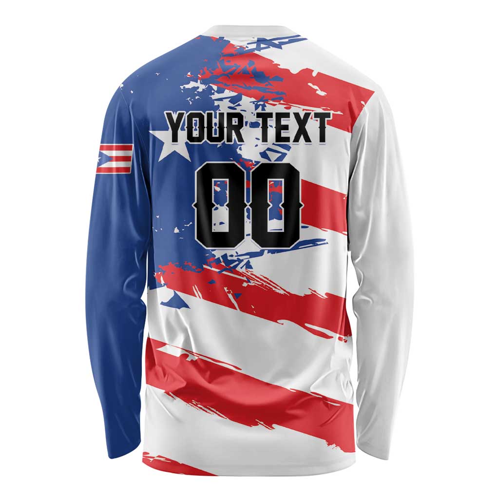 Custom Football 2026 Puerto Rico Long Sleeve Shirt Come On El Huracan Azul