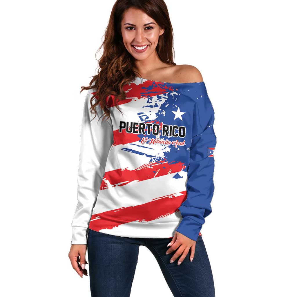 Custom Football 2026 Puerto Rico Off Shoulder Sweater Come On El Huracan Azul
