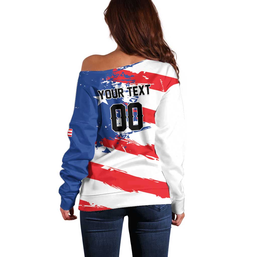 Custom Football 2026 Puerto Rico Off Shoulder Sweater Come On El Huracan Azul