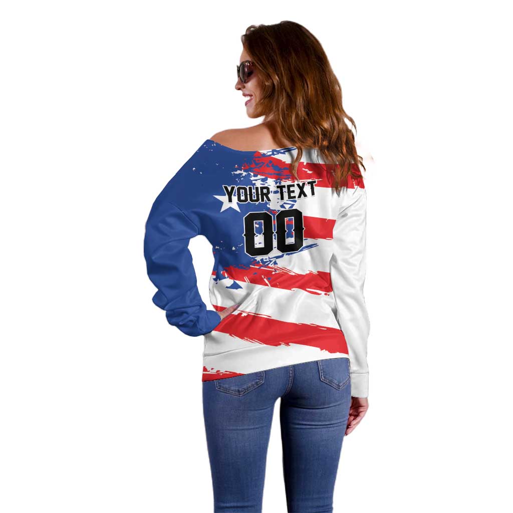 Custom Football 2026 Puerto Rico Off Shoulder Sweater Come On El Huracan Azul