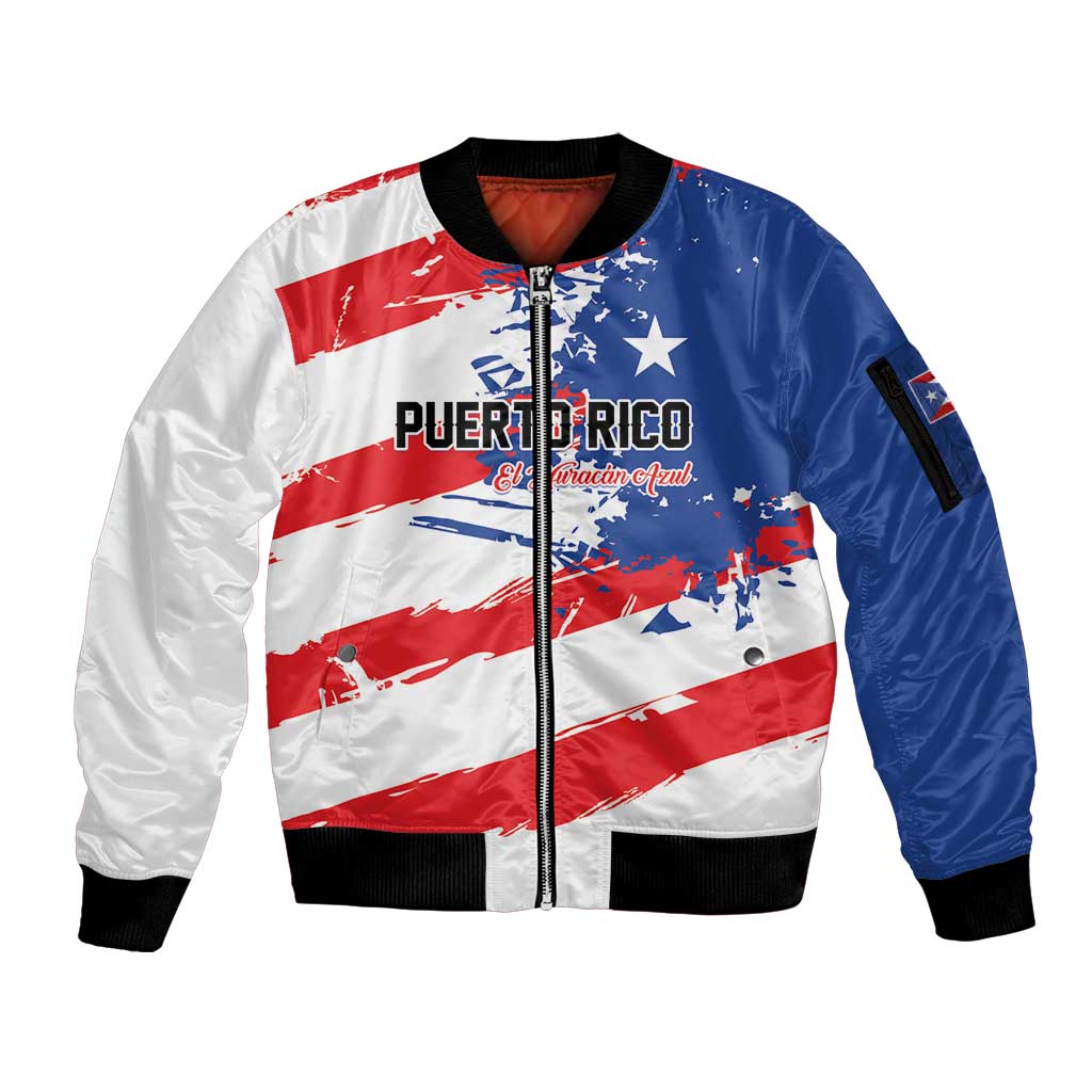 Custom Football 2026 Puerto Rico Sleeve Zip Bomber Jacket Come On El Huracan Azul